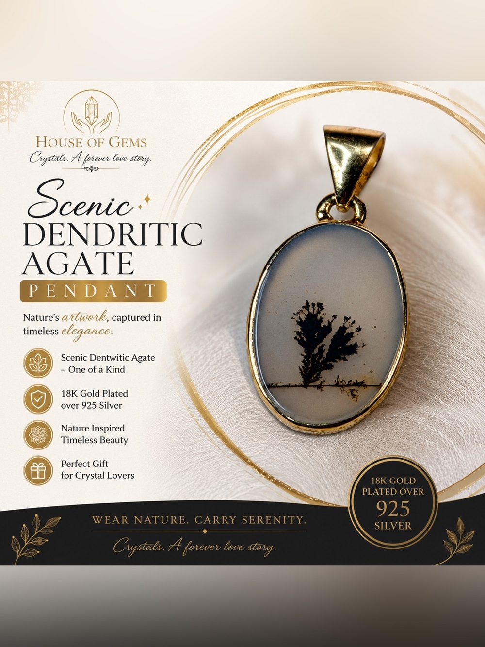 Scenic Dendritic Agate Pendant in Gold